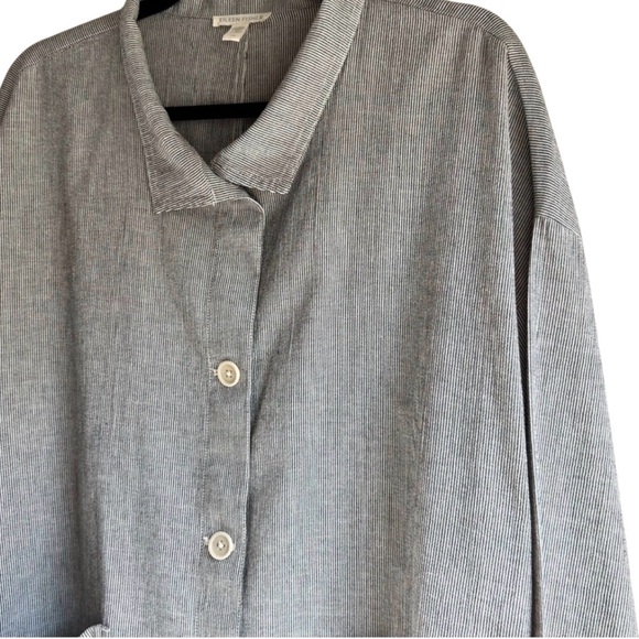Eileen Fisher Organic Cotton Linen Ticking Stripe Jacket Size M Boxy Lagenlook - Picture 7 of 12